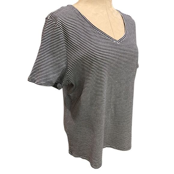 XL Talbots Tee Womens Navy Blue White Striped V-Neck Tshirt - Picture 5 of 6